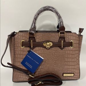 New Adrienne Vittadini croco satchel stone color